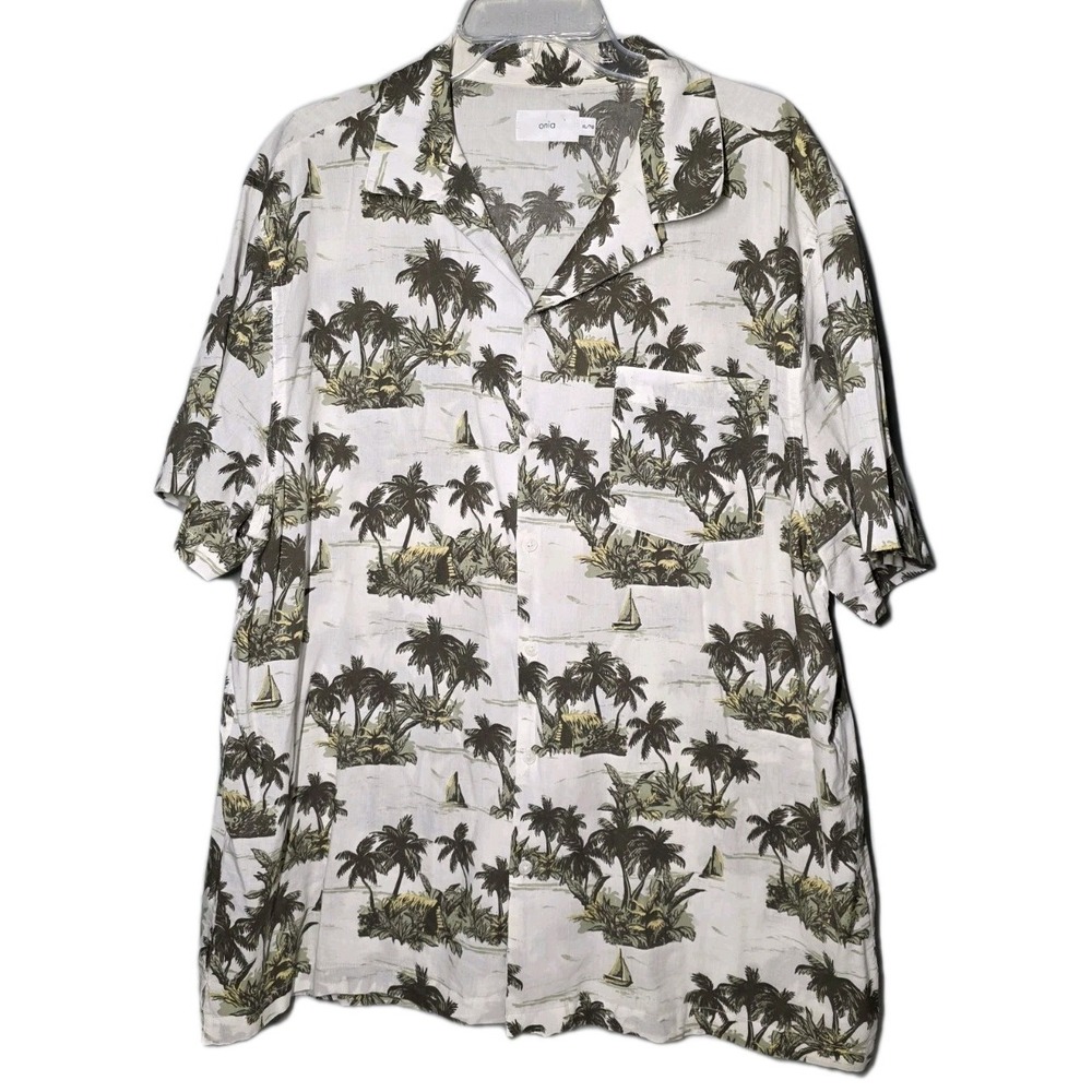 Onia Hawaiian Shirt Men's Medium Green Floral‎ All Over Button Down Top